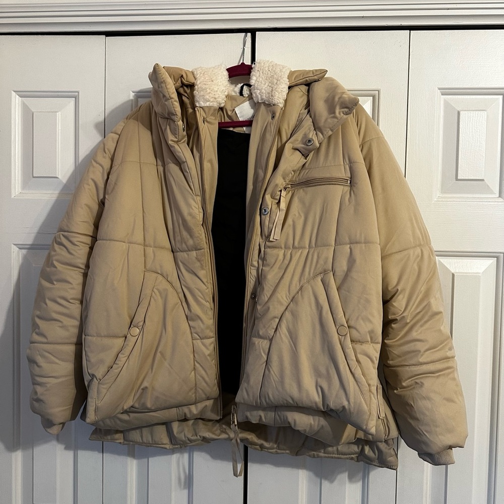 Anthropologie Avec Les Filles XL Faux Fur Hood Puffer Jacket